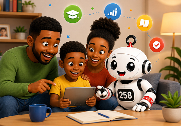 Fam&iacute;lia a aprender em conjunto com o rob&ocirc; KIBO
