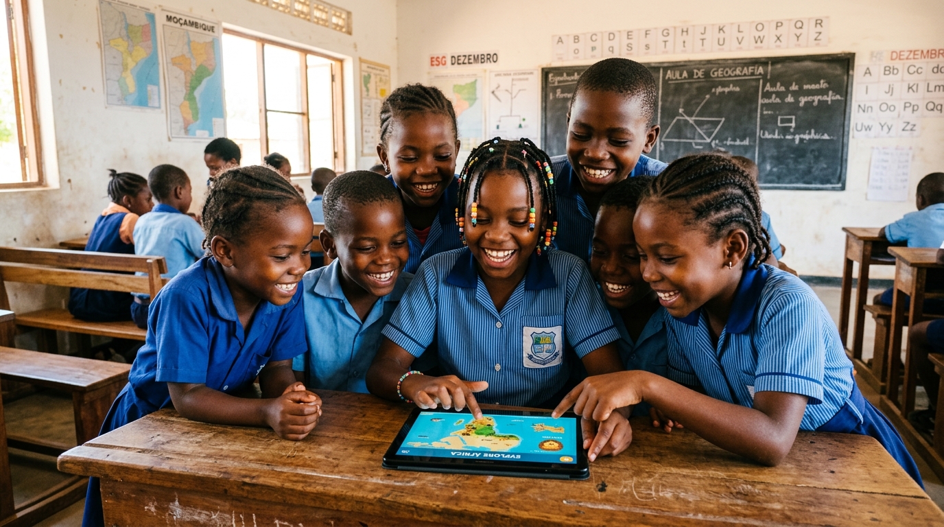Crianças a Aprender no Tablet
